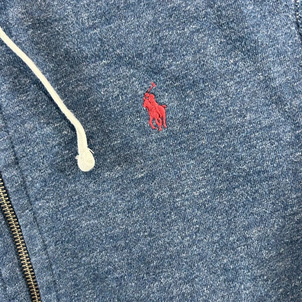 Polo Ralph Lauren Hoodie Mens M Blue Full Zip Red Pony Logo Waffle Lined Hood